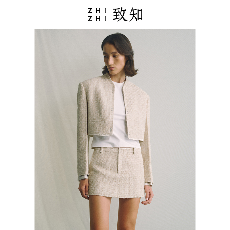 致知 凤楼春 粗花呢外套2024年新款中式立领设计ZZ2DSWJ7012