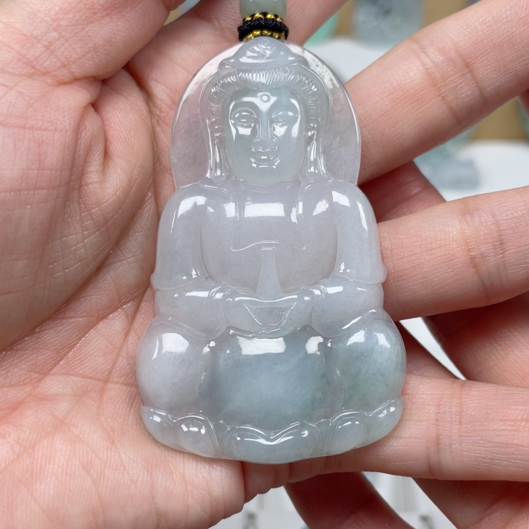 翡翠颈饰未镶嵌天然翡翠A货观音8号