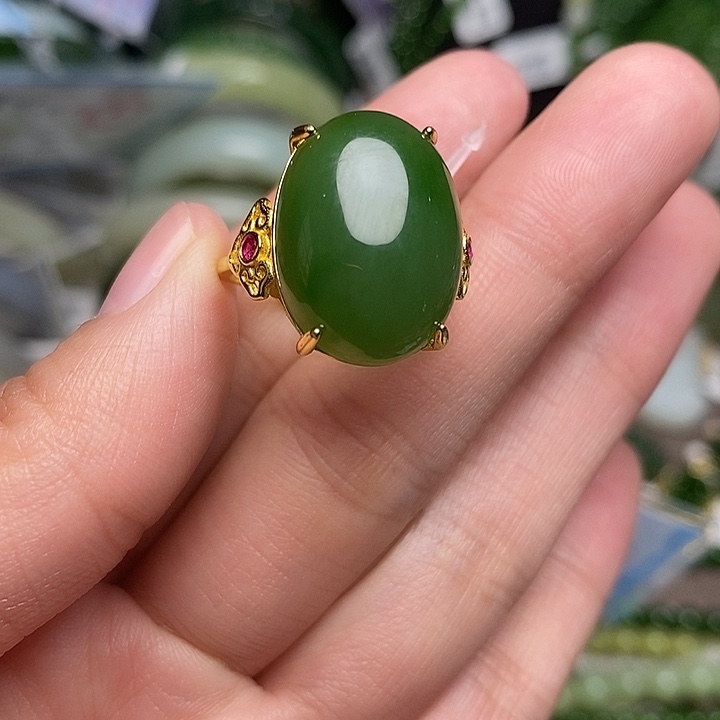 和田玉银S925镶嵌戒指