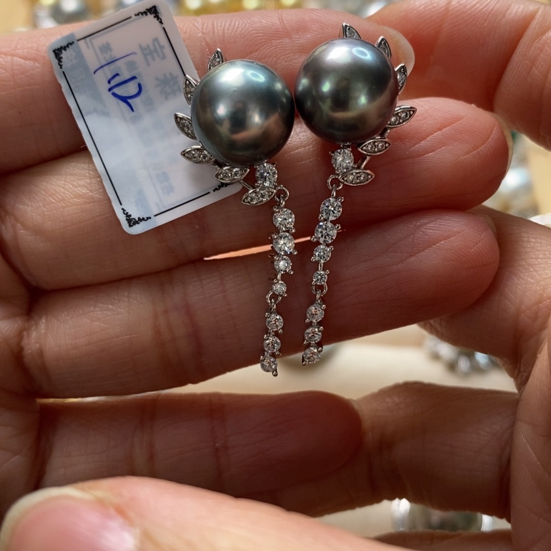 海水珍珠耳饰银S925镶嵌