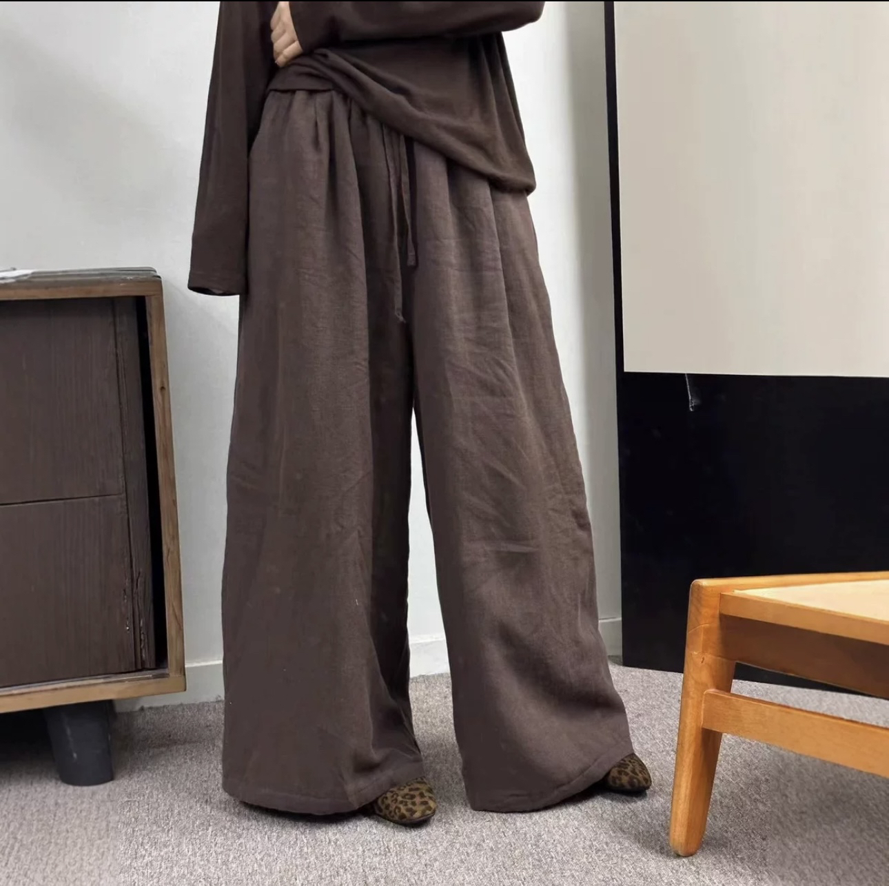 冬款进口雨露麻亚麻加棉双层加厚亚麻直筒夹棉棉裤2025