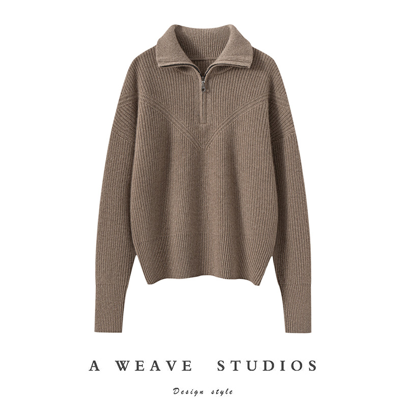 100%山羊绒小禾同款半拉链翻领套衫七针双股元宝针RZL689
