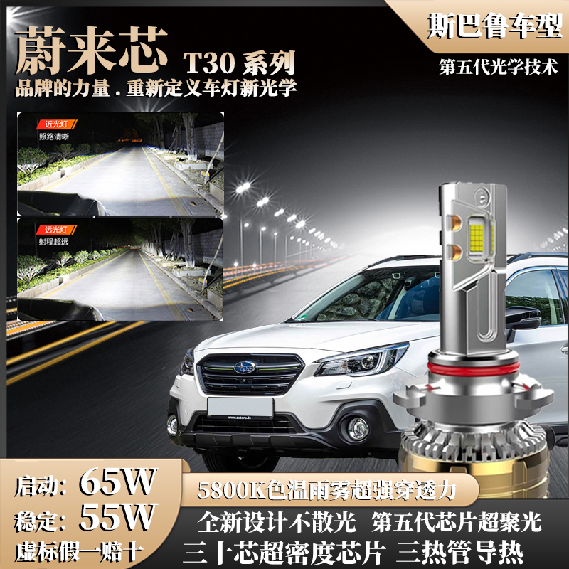 【斯巴鲁】3铜管激光30芯汽车led大灯傲虎力狮9005H7H11森林人超亮