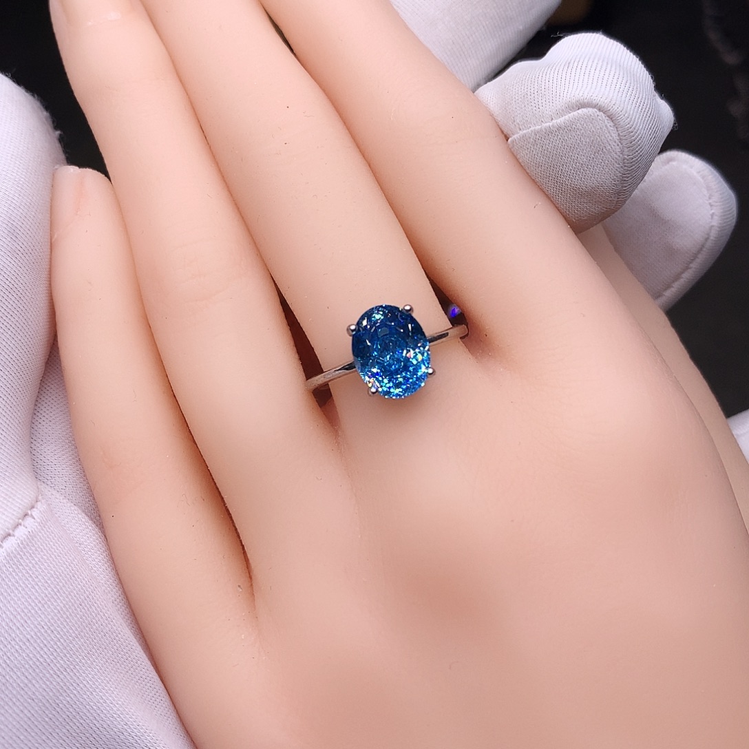 戒圈银S925镶嵌海蓝宝石