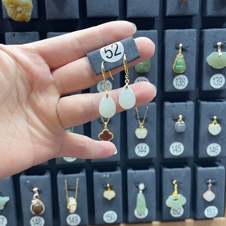 和田玉银S925镶嵌耳饰52