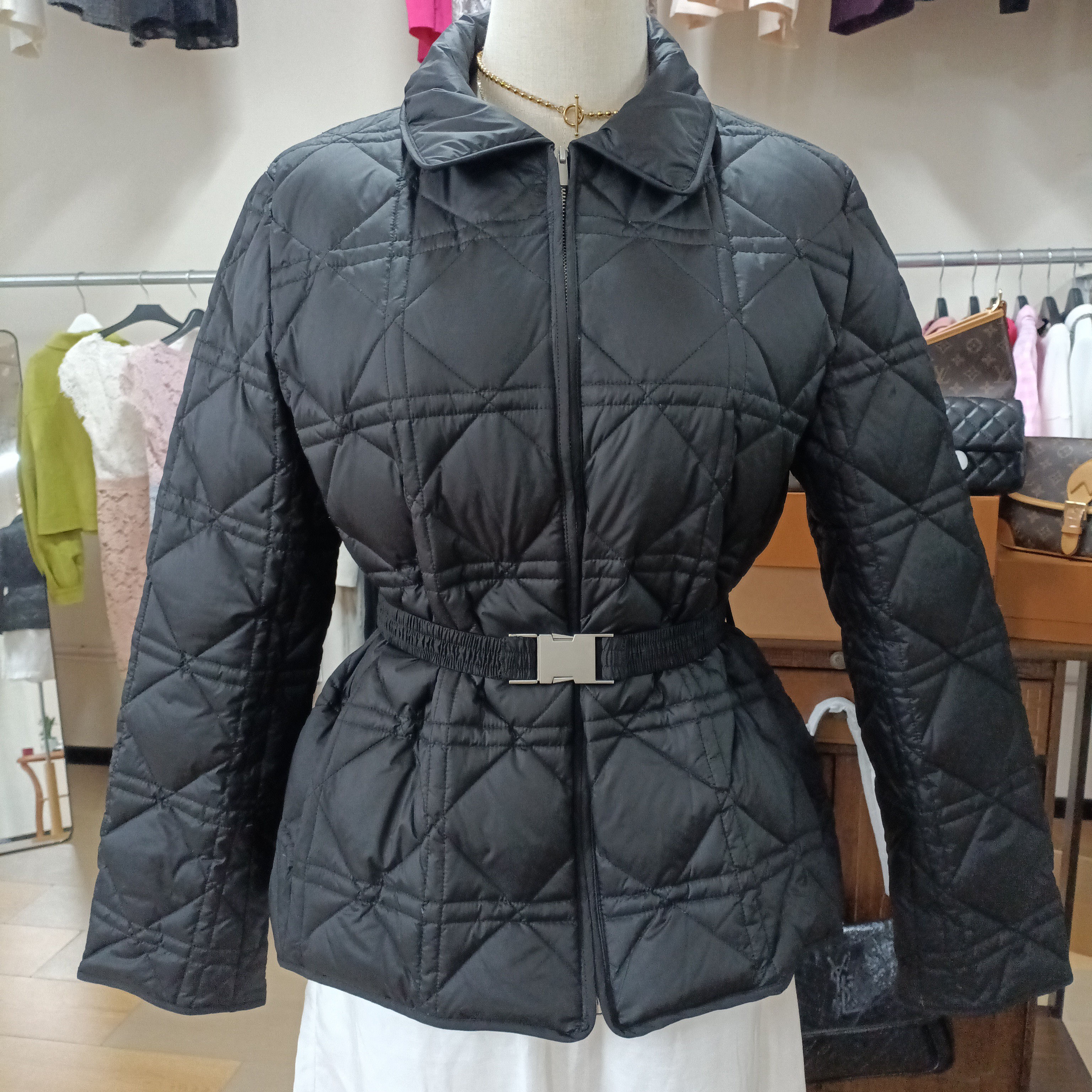 显瘦黑色小香风菱格翻领棉服外套女秋冬新款高级感轻薄保暖