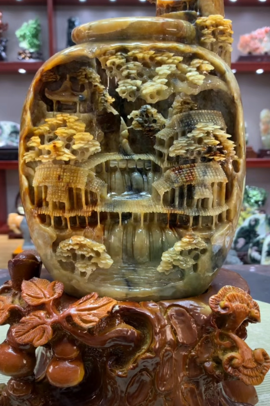 9251家居装饰摆件玉石雕刻电视柜玄关新中式创意书房山水花鸟白菜