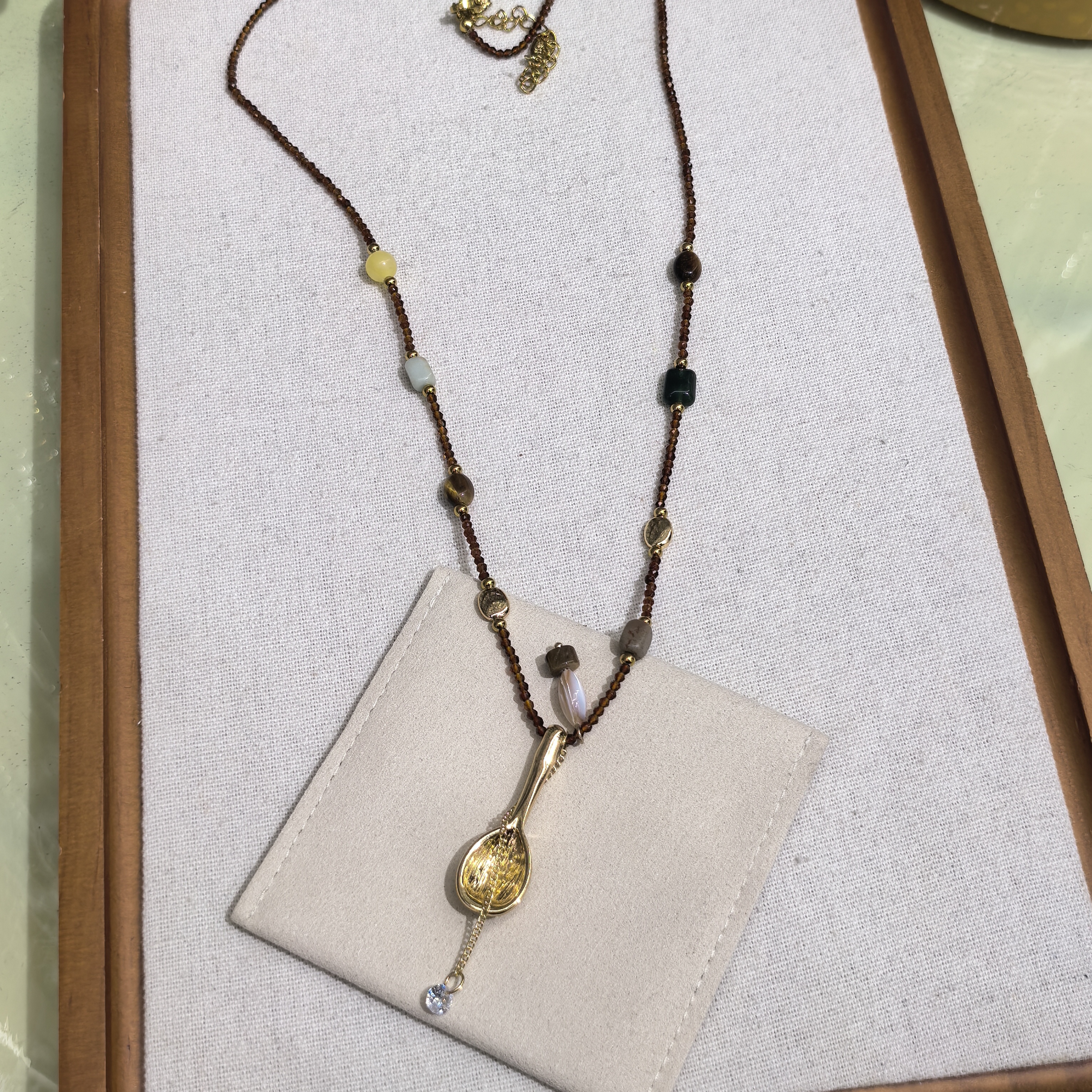 铜合金锆石项链 F778金色小扇子流苏闪闪石石项链