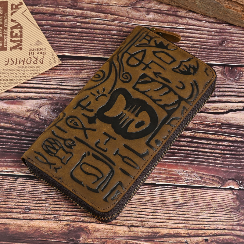 英伦风真皮休闲头层牛皮男士钱包大容量疯马牛皮手拿包长款手包