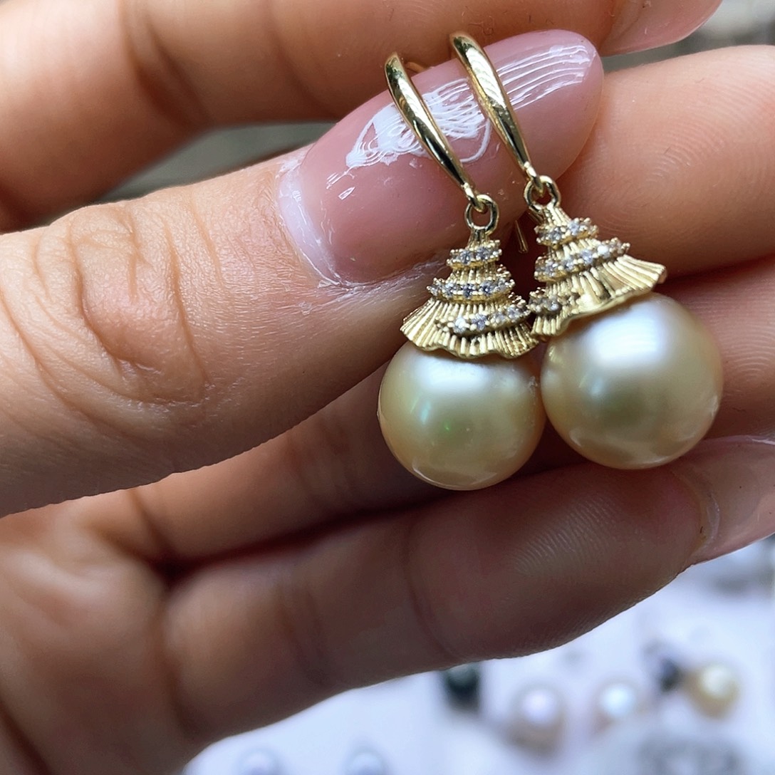 海水珍珠耳饰银S925镶嵌