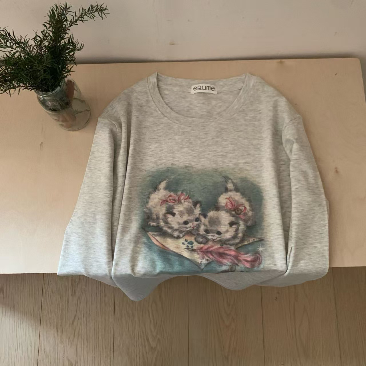 帽之都印花两只猫咪长袖打底上衣