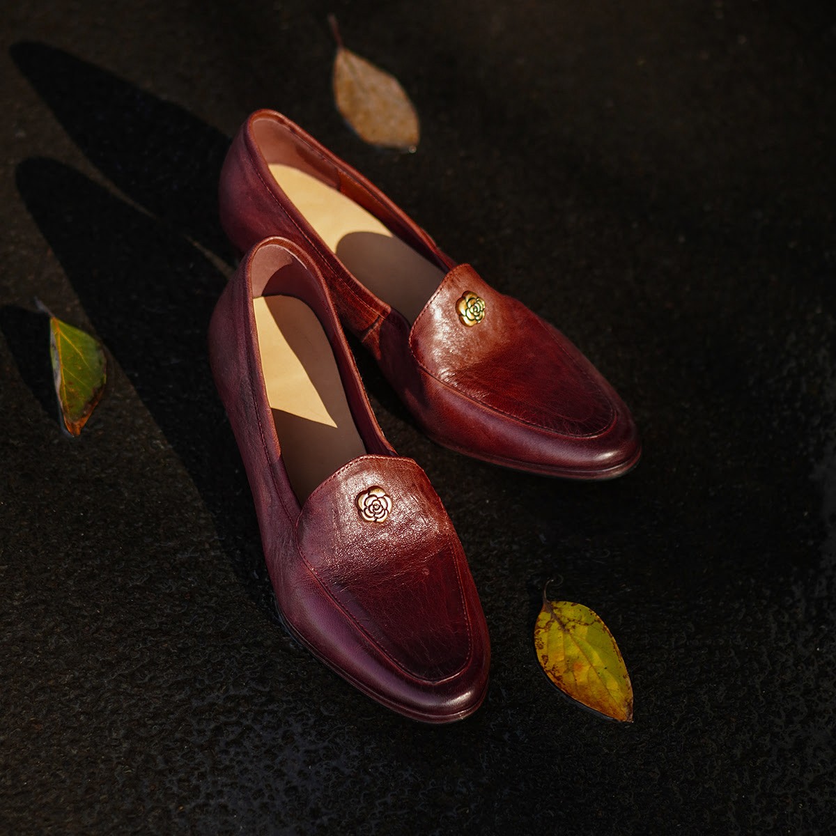 水洗马皮小香风乐福鞋女山茶花英伦风一脚蹬粗跟小皮鞋复古单鞋