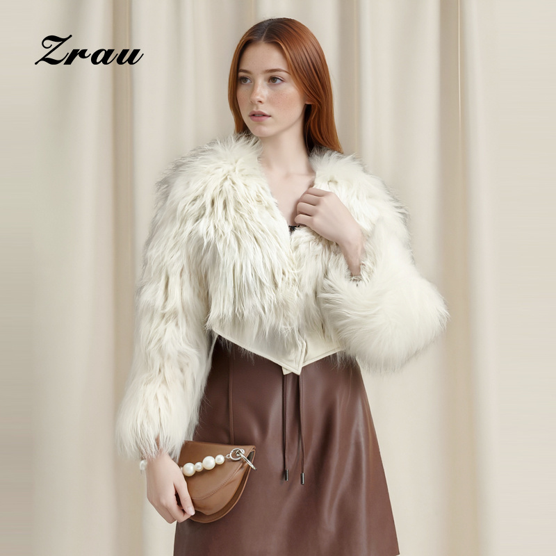 【臻选】ZRAU高级气质白色皮草外套91090141086