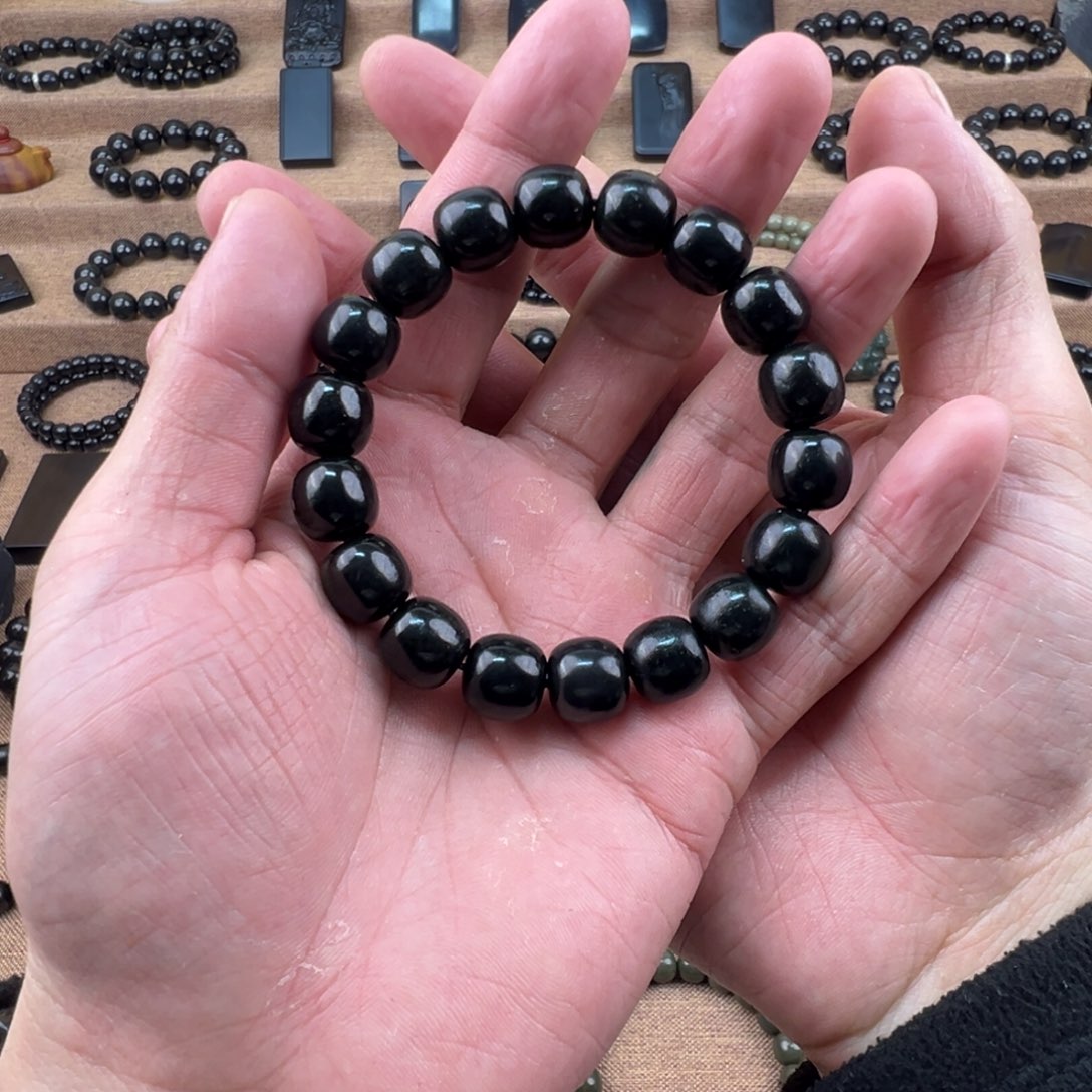 颈饰未镶嵌和田玉黑青手串12