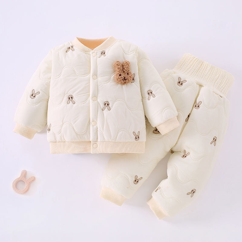 宝宝套装秋冬季夹棉婴儿衣服儿童加厚分体套装家居服高腰长裤保暖