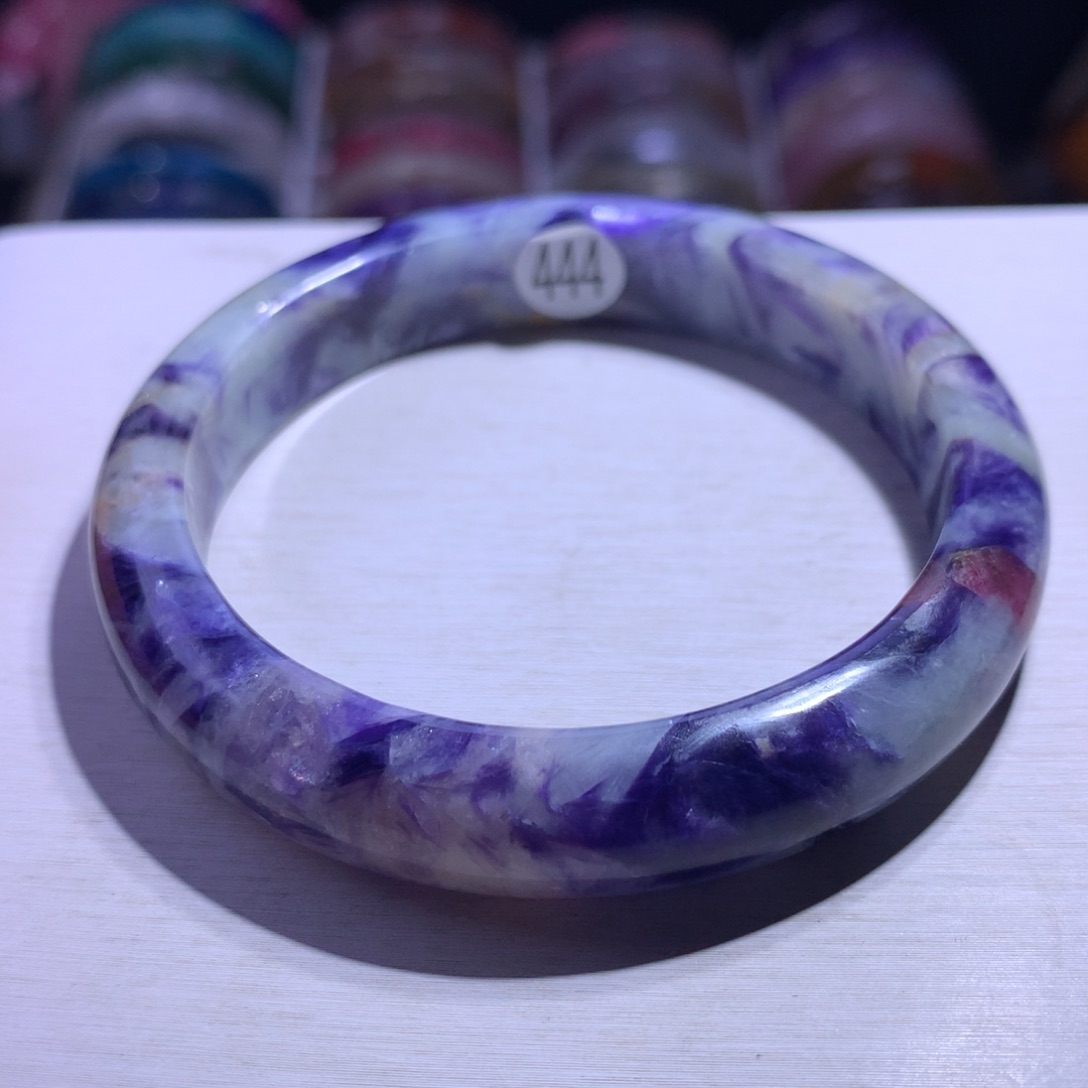 银S925镶嵌水晶手镯蓝龙晶58.1圈444