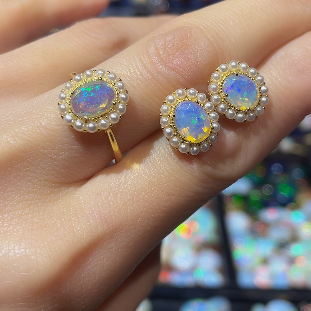 欧泊欧泊戒指耳饰套装银S925镶嵌