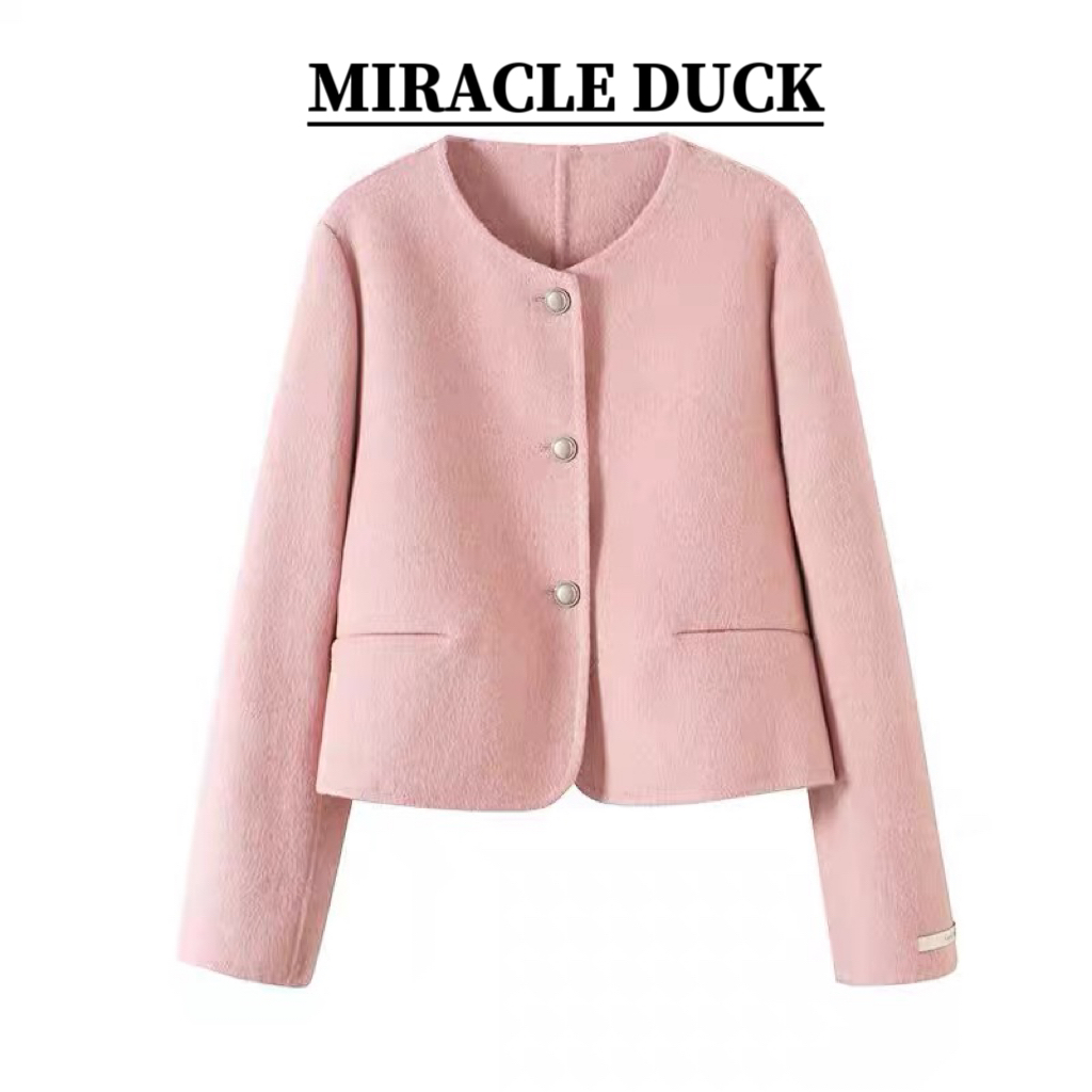 秋冬新款时尚气质显瘦圆领双面羊毛呢外套C1930