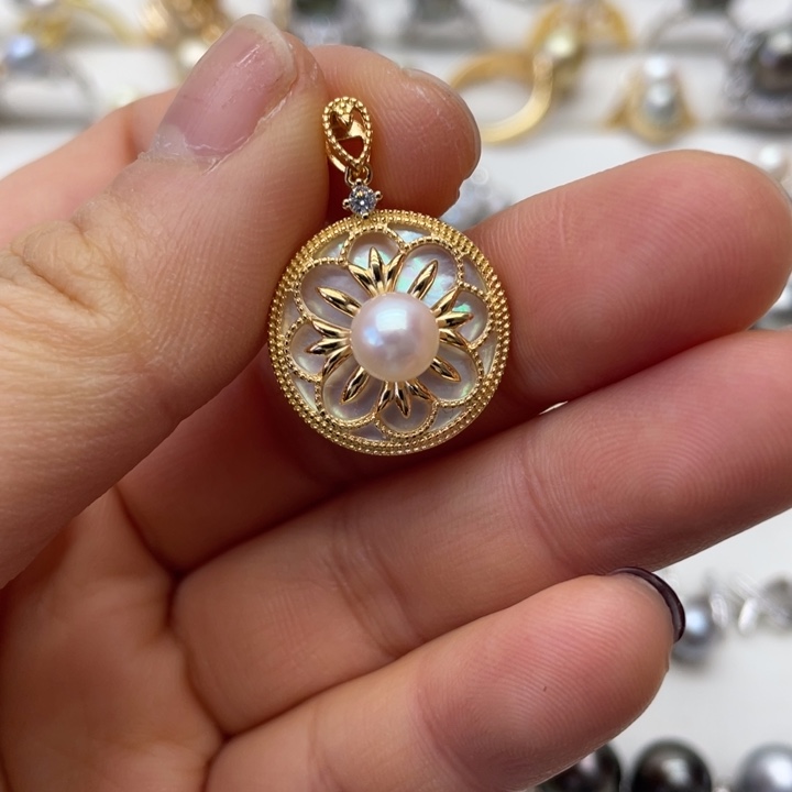 海水珍珠吊坠(不含链)银S925镶嵌