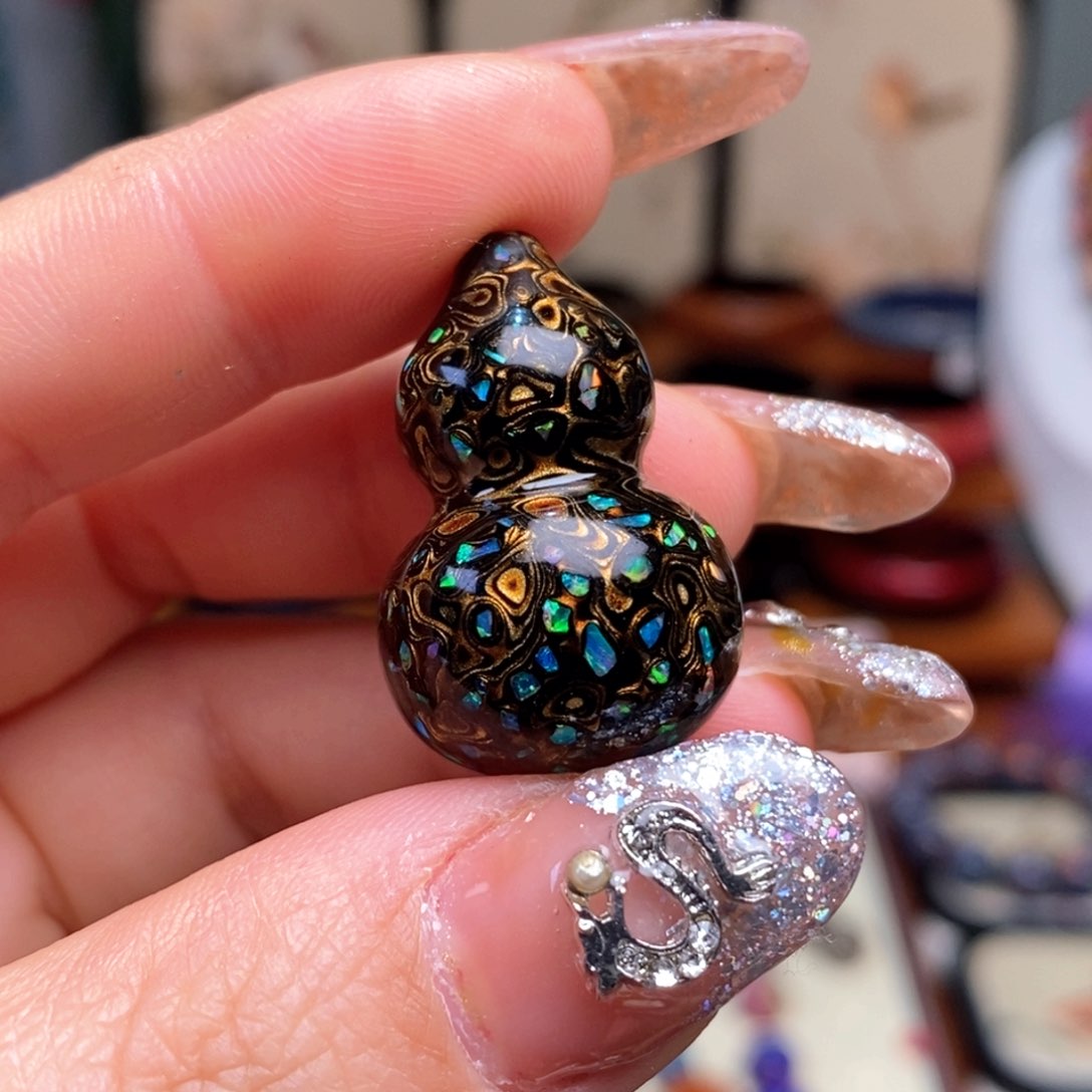 大漆葫芦犀皮纹精品单珠