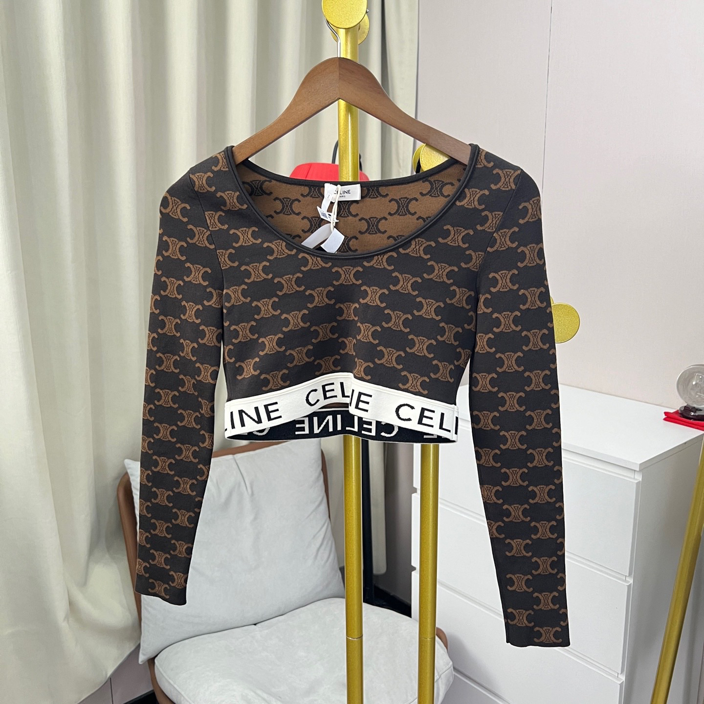 99新 Celine/思琳 棕色凯旋门logo长袖 40码 