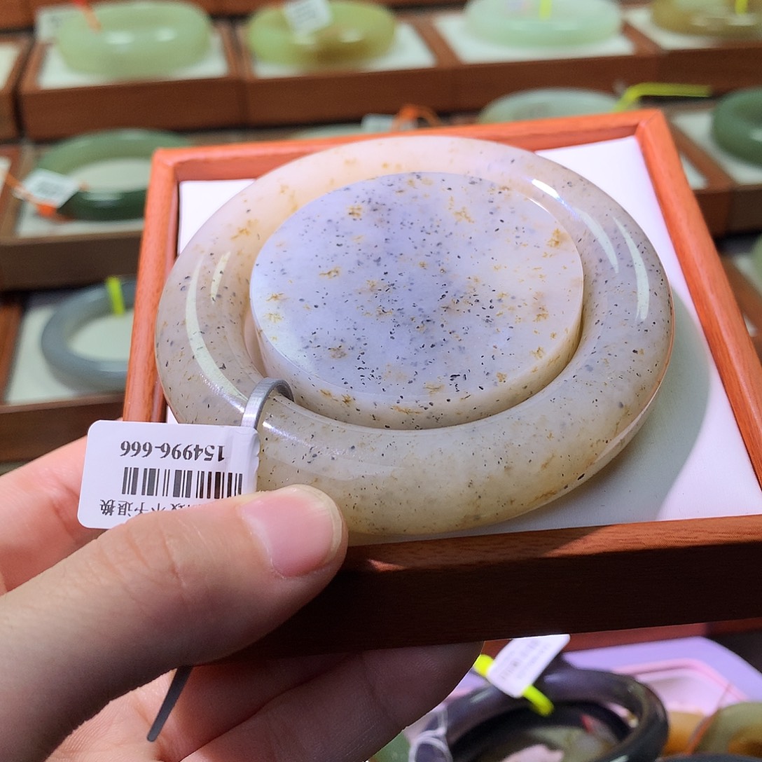 和田玉未镶嵌手镯14 大胖圆 青花桂花糕54.55 一套