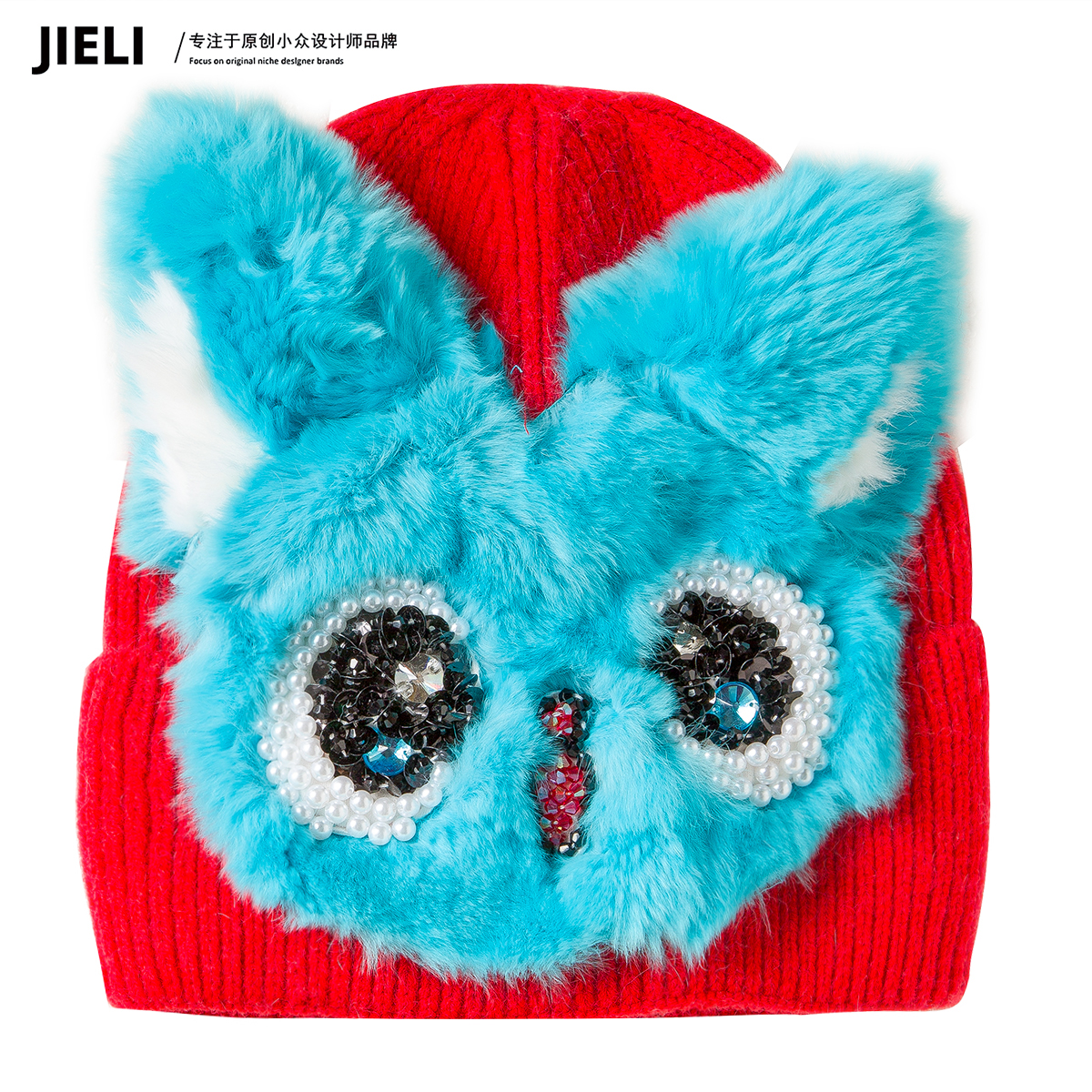 JIE LI/街力设计师时尚手工钉珠立体红色帽子女T7025