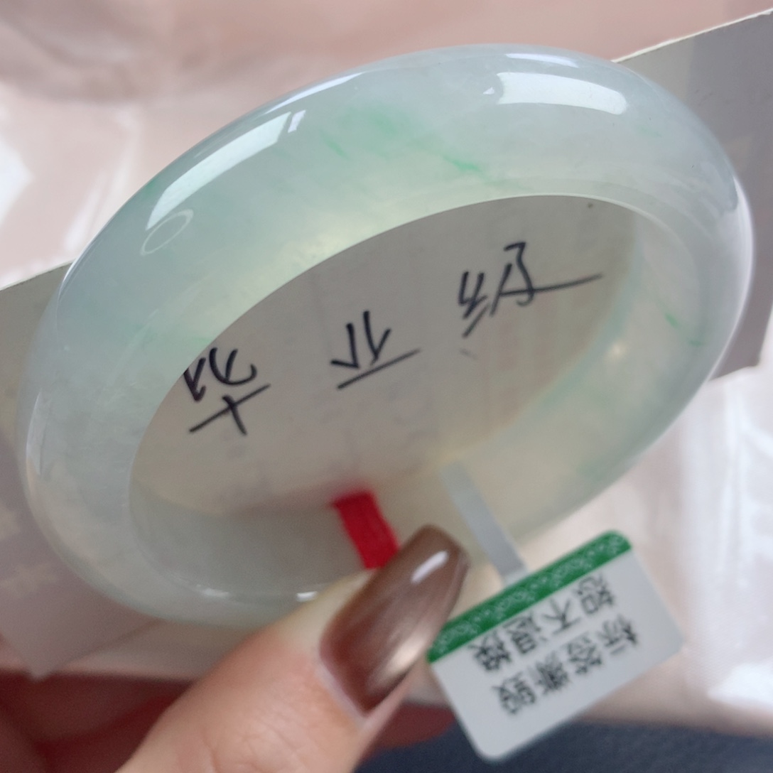 未镶嵌手镯翡翠老坑冰种飘金丝阳绿正圈50.6
