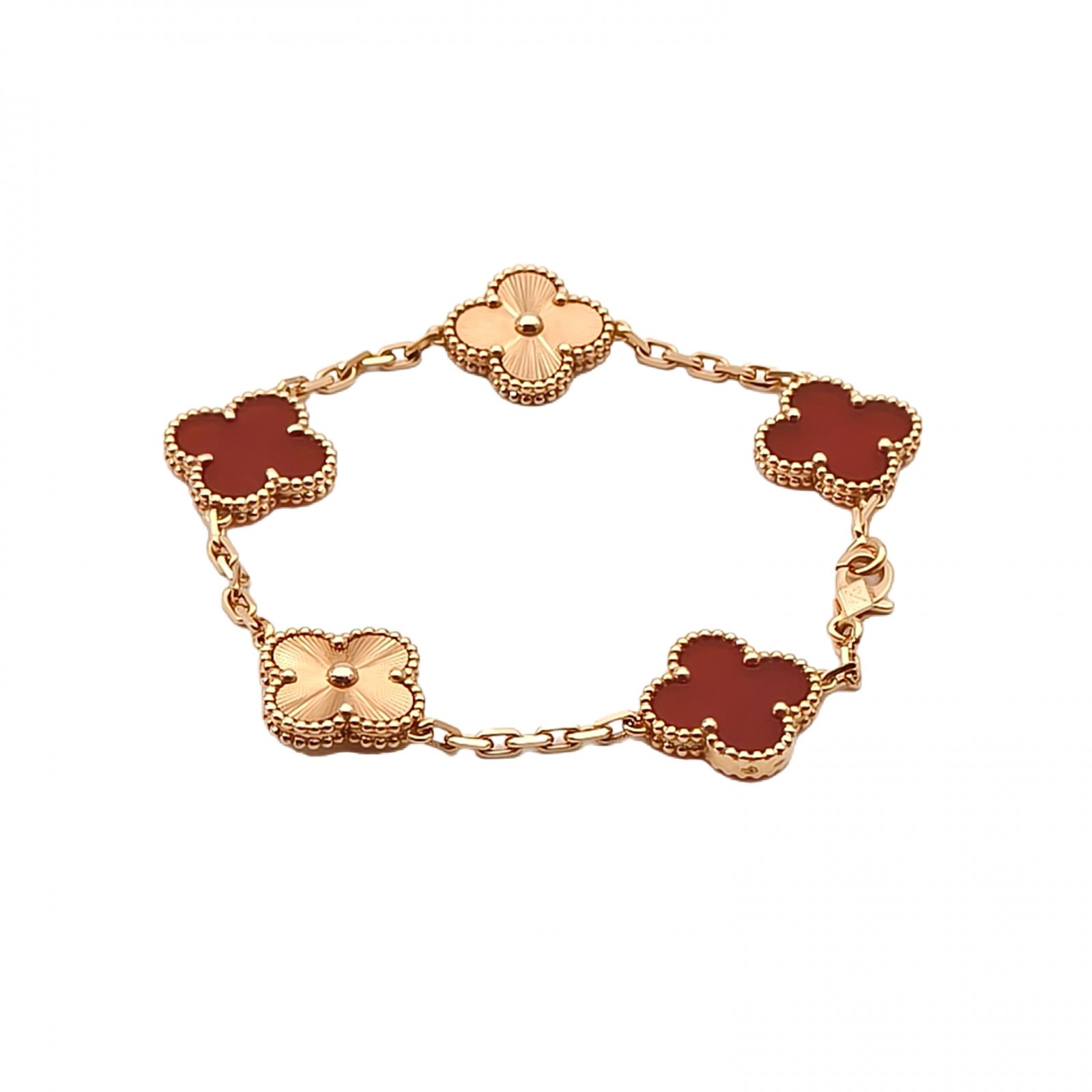 未使用 梵克雅宝 拆小花6枫 中号五花手链拼镭射 新扣18K玫瑰金