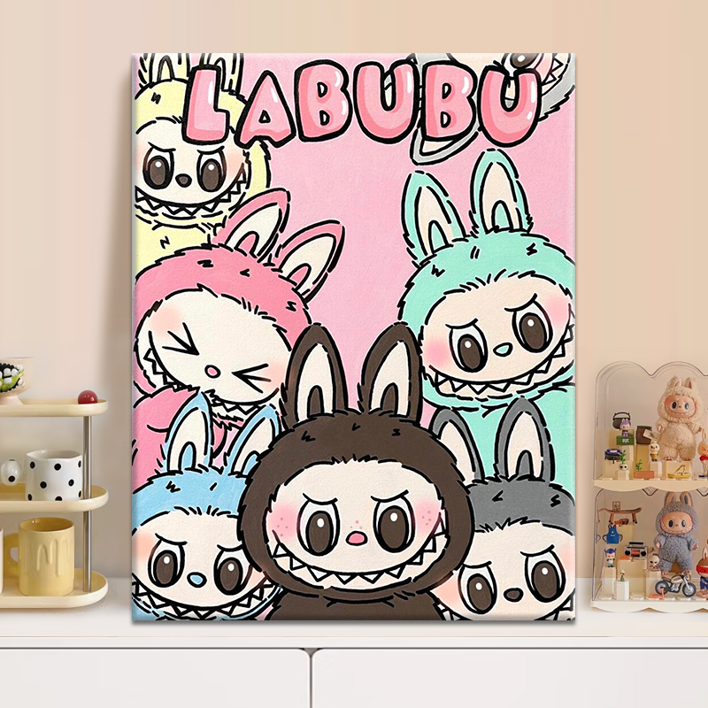 拉布布全家福diy数字油画2025新款丙烯画手工填充填色治愈系装饰