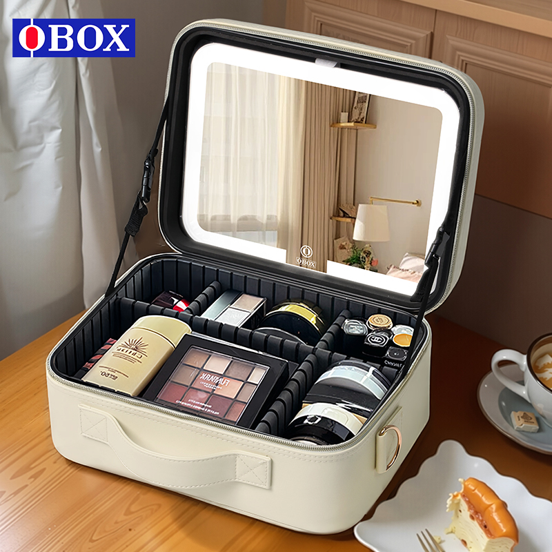 OBOX2025款带灯化妆箱带镜智能LED灯便携式时尚化妆包化妆品收纳
