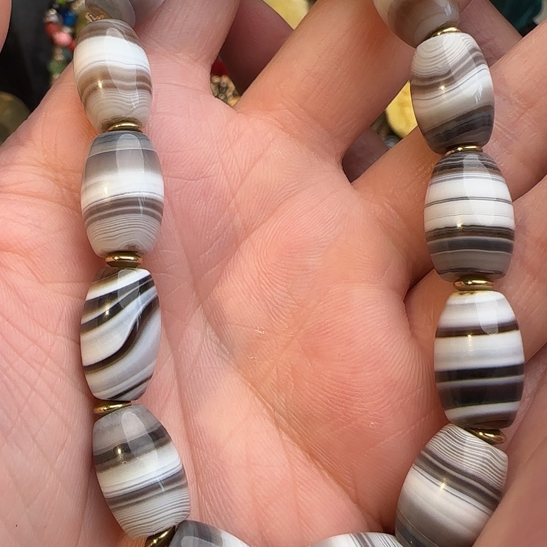 玛瑙/玉髓合金颈饰同料 10尺寸 奶白皮缠丝玛瑙