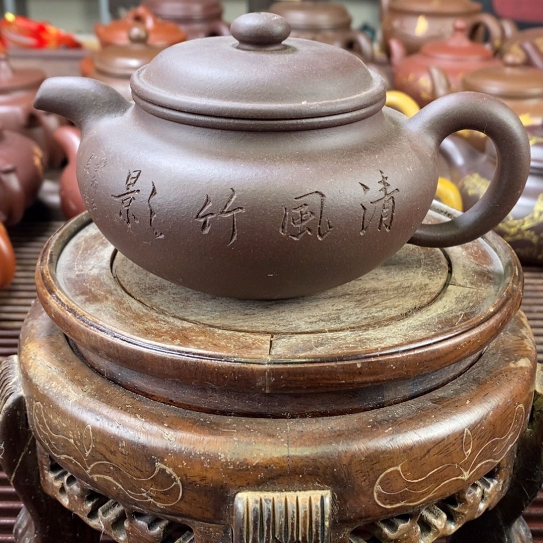 紫砂茶壶白4 寿珍仿古 紫泥