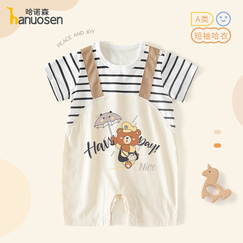 夏季衣服新生宝宝纯棉薄款婴儿连体衣初生儿卡通爬服短袖哈衣萌