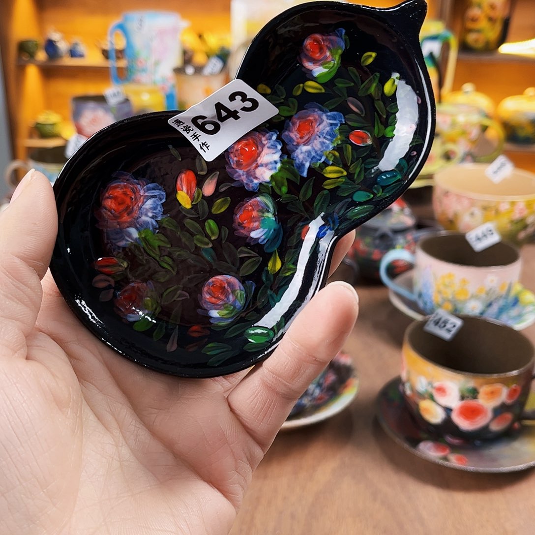 杯纯纯油画风茶荷
