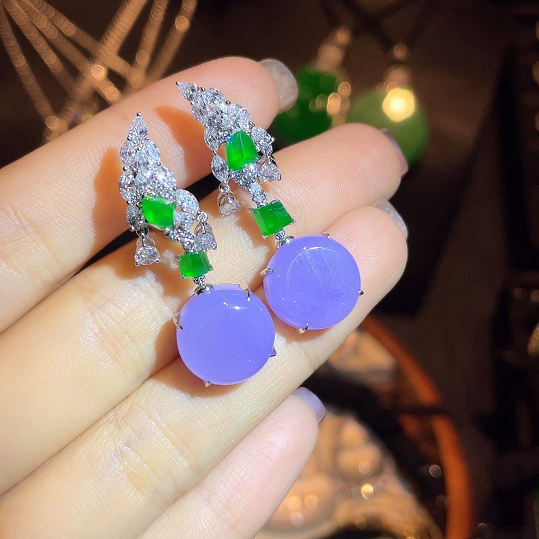 翡翠耳饰18K金镶嵌紫罗兰耳饰