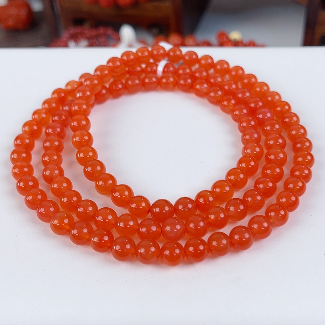 南红玛瑙未镶嵌河湾冰红典藏级多圈7mm