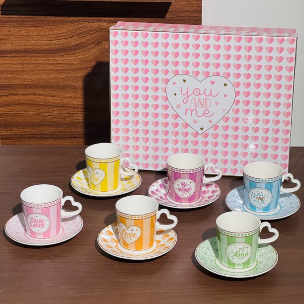 【乐盈弘】出口尾单 情人节陶瓷浓缩咖啡杯碟 礼盒六杯六碟套装