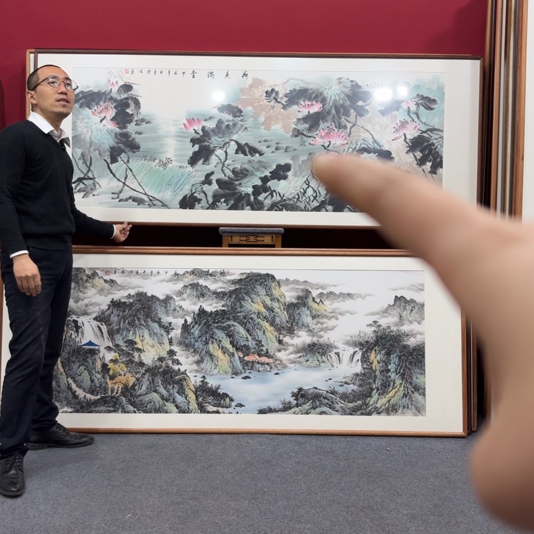 国画带框绘画210/80尺寸荷花