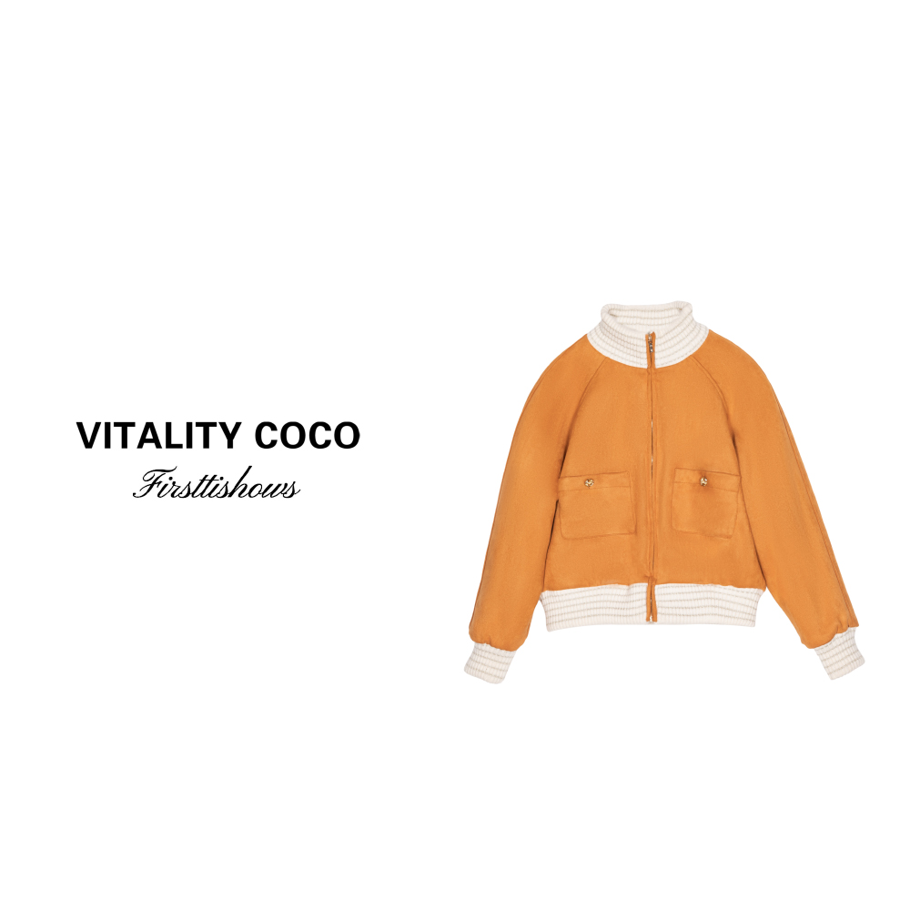 「VITALITY COCO」24秋冬拉链美拉德高领拼接外套冬季外套-764
