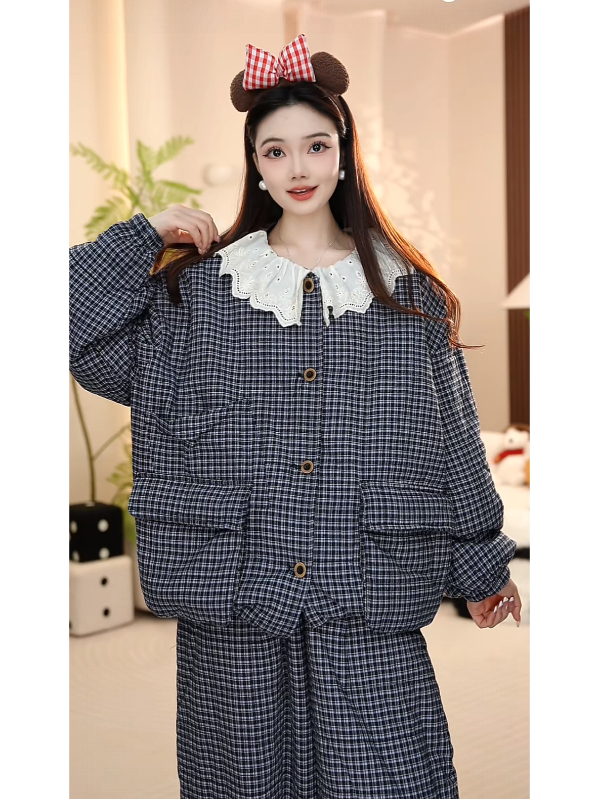 【格调】三层夹棉冬季超厚加绒加厚高端保暖家居服睡衣女