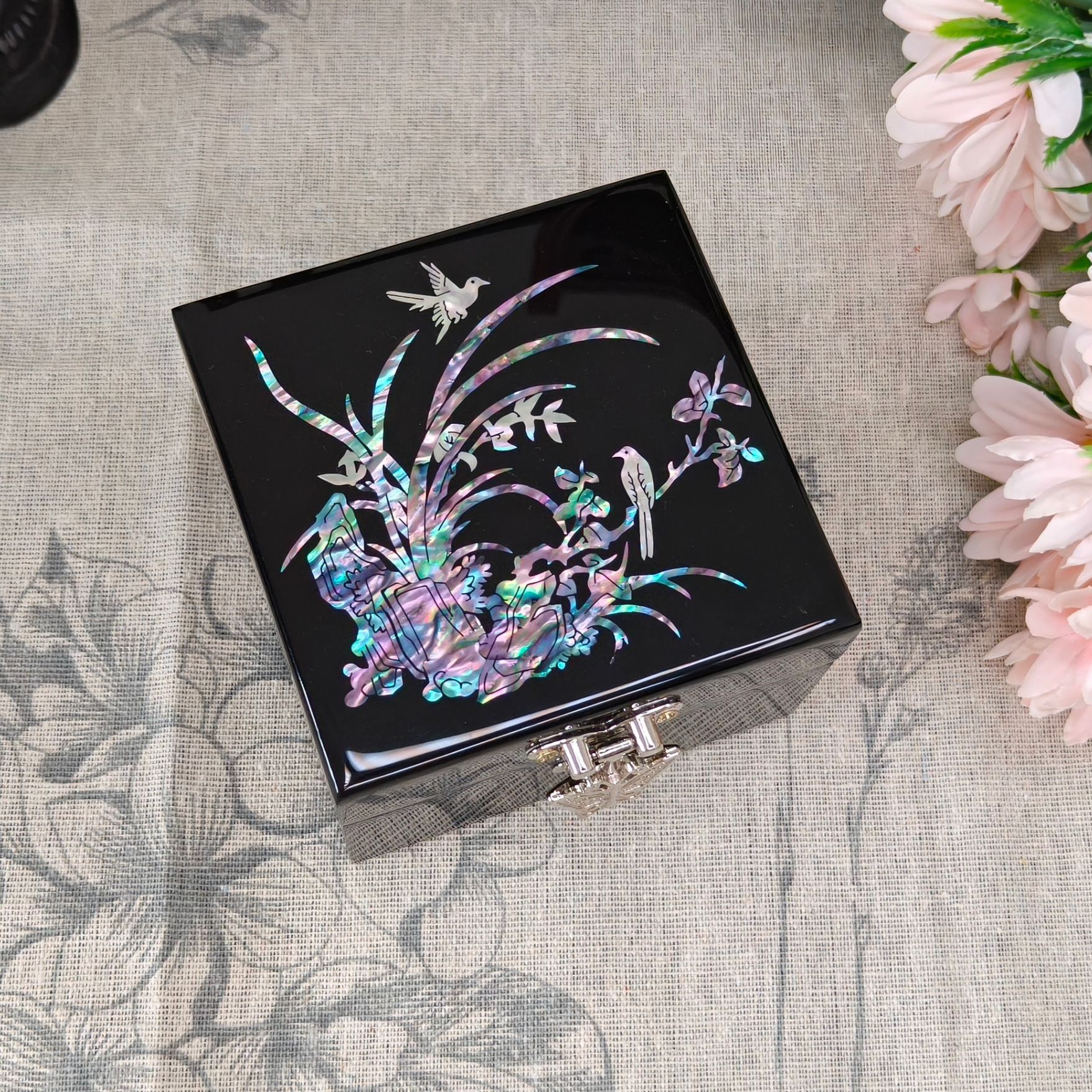 首饰盒/箱 螺钿镶嵌钢琴漆首饰盒螺钿满螺平遥推光漆器顺丰包邮