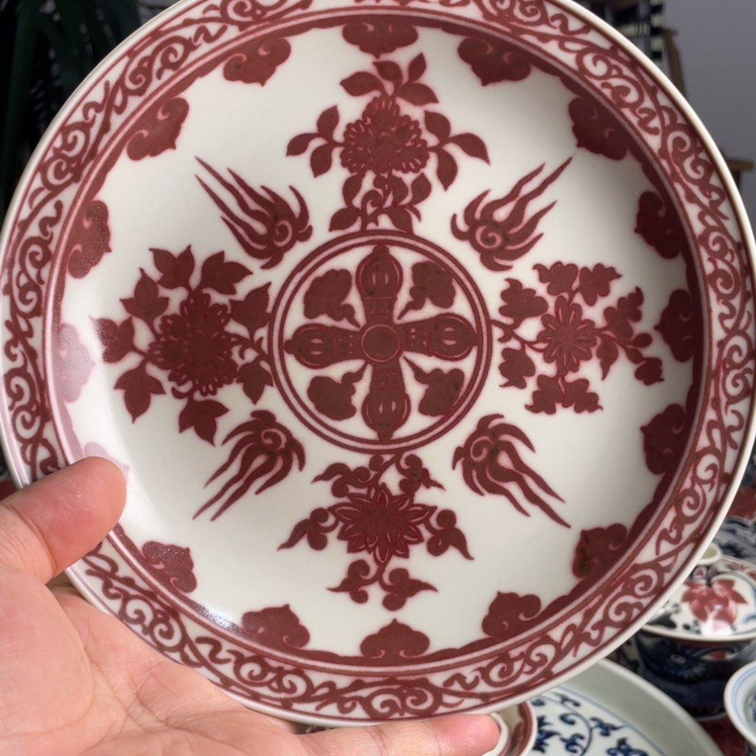 青花釉里红花卉壶承