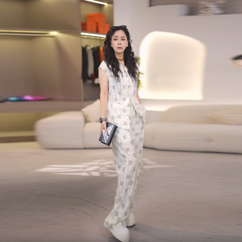 时尚套装女神时尚连体印花套装高腰长裤法式轻奢夏季609