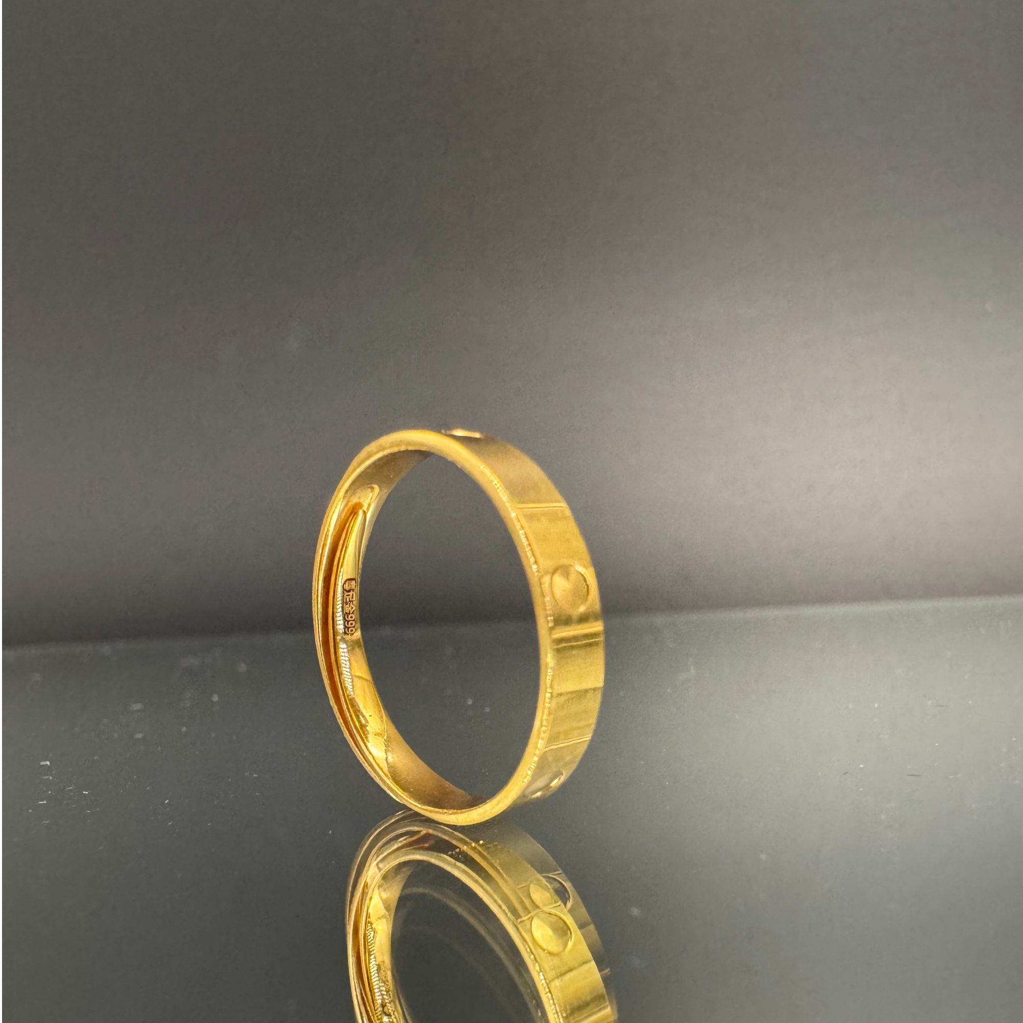 足金999一字光面活口戒指 黄金戒指