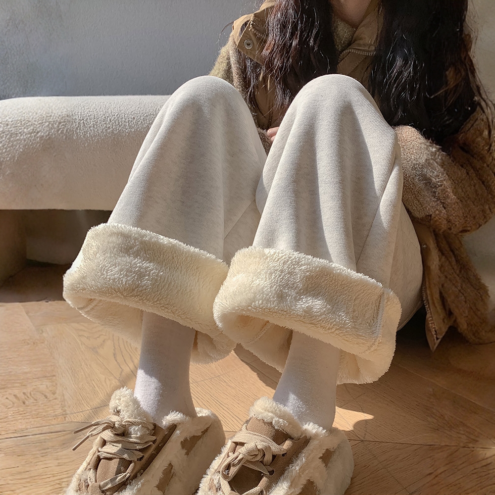时尚运动裤女2025秋冬宽松束脚棉裤加绒加厚阔腿裤直筒休闲卫裤