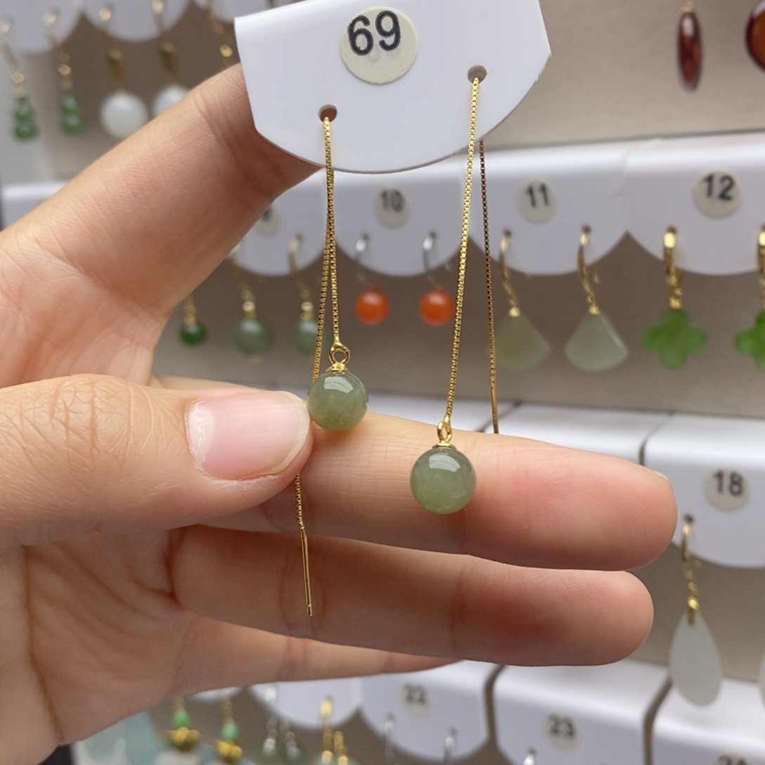 银S925镶嵌和田玉耳饰