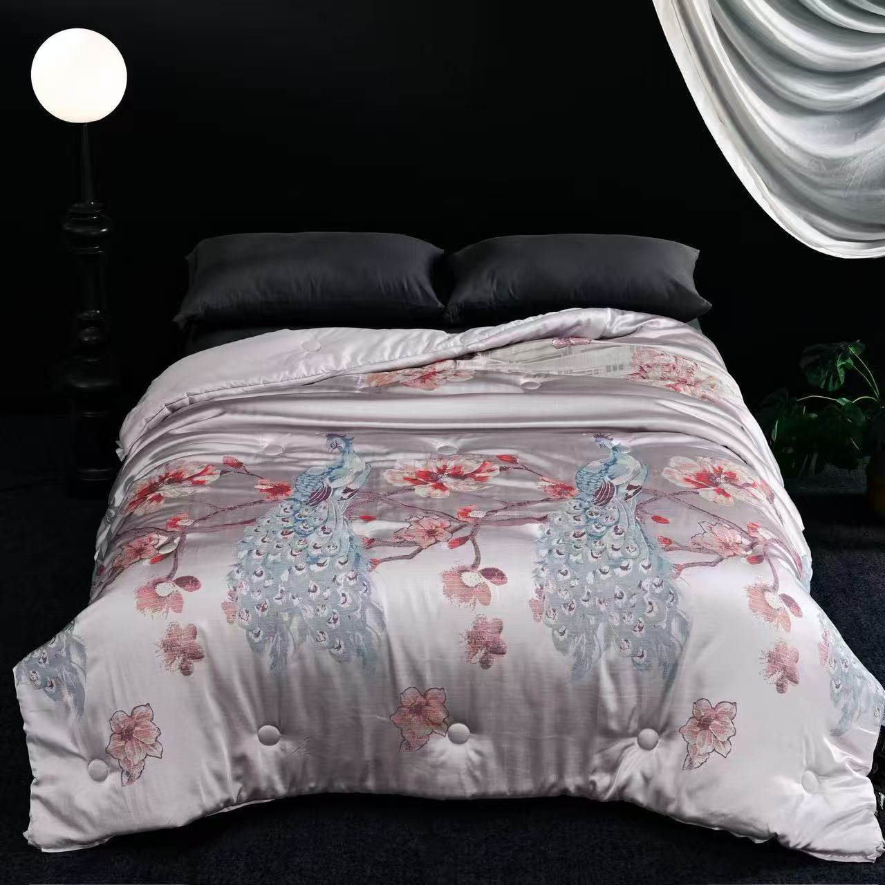 被子【贡缎：孔雀】2x2.3米 A类 高端轻奢双人秋冬贡缎加厚被子