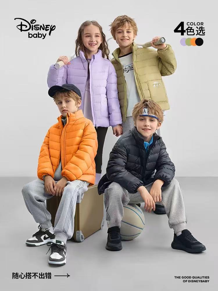 迪士尼童装女童立领轻薄羽绒外套2025秋冬新款洋气