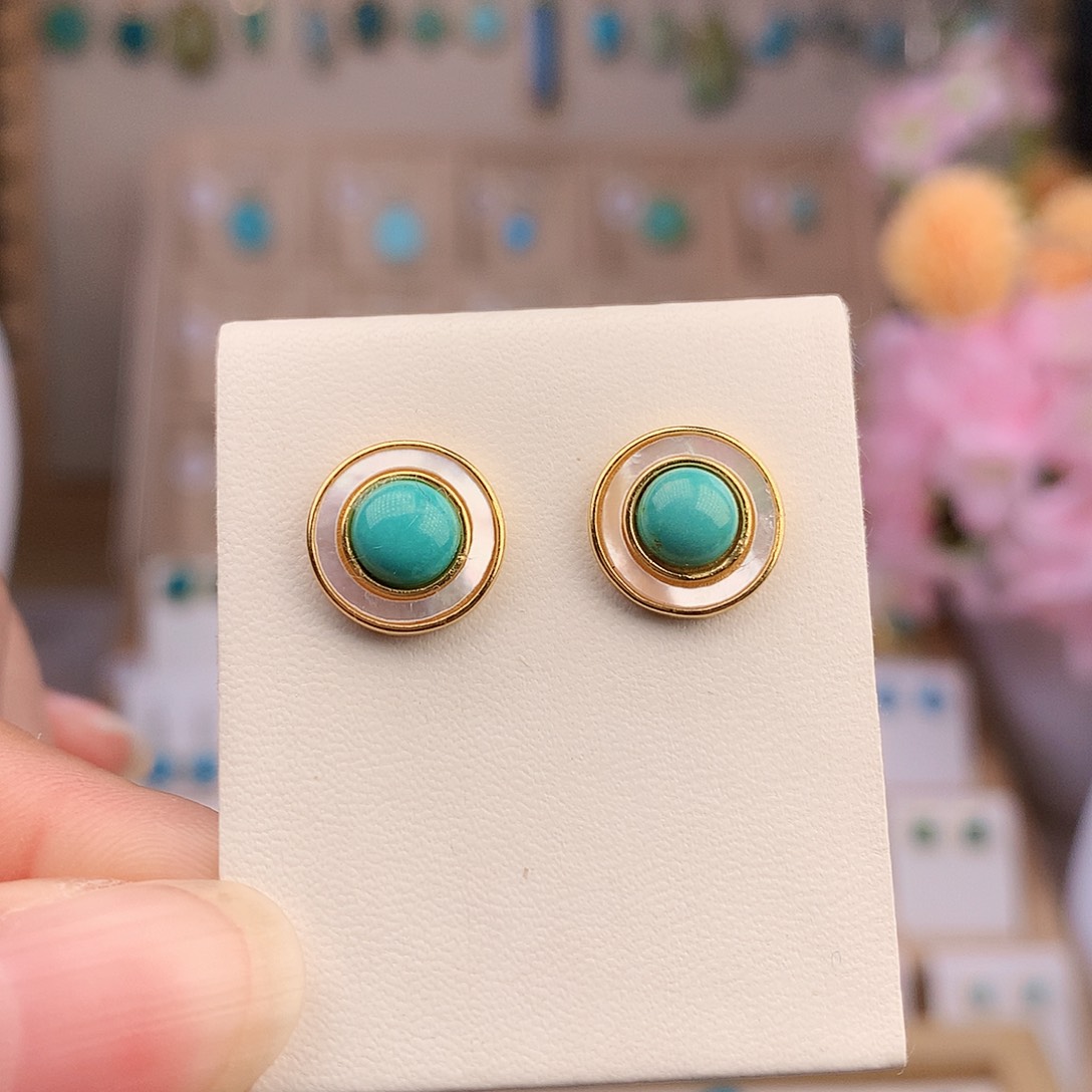 银S925镶嵌绿松石耳饰